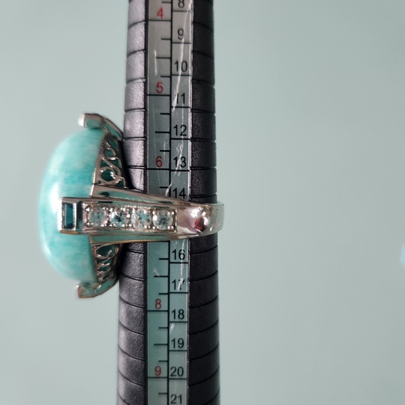 Sterling silver amazonite white sapphire statement ring, size 7, preloved - Picture 7 of 8